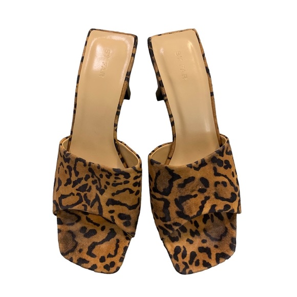 By FAR Lily Mule Leopard Animal Print Suede Square Toe Low Heel Slides Brown 8 - Picture 4 of 12
